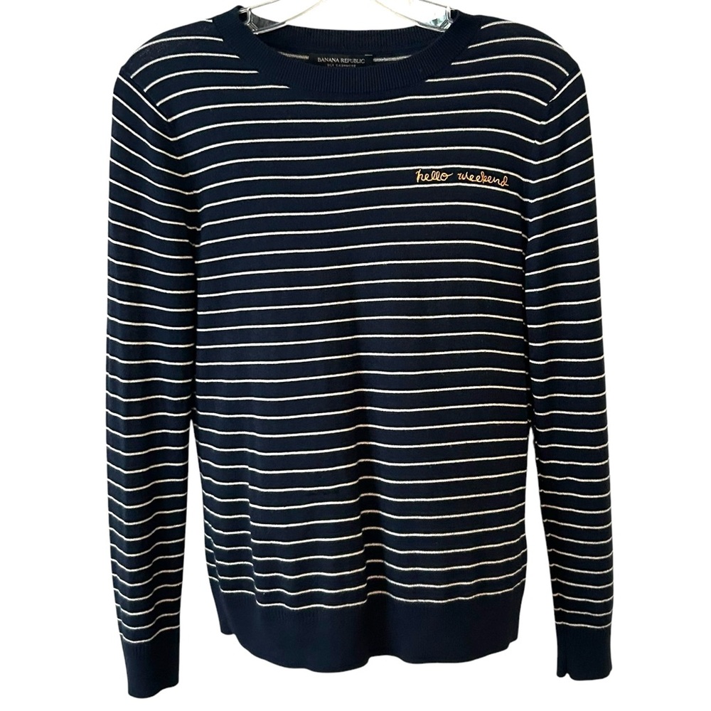 Banana Republic Women's Navy White Striped Silk Cashmere Sweater in Size SP‎
